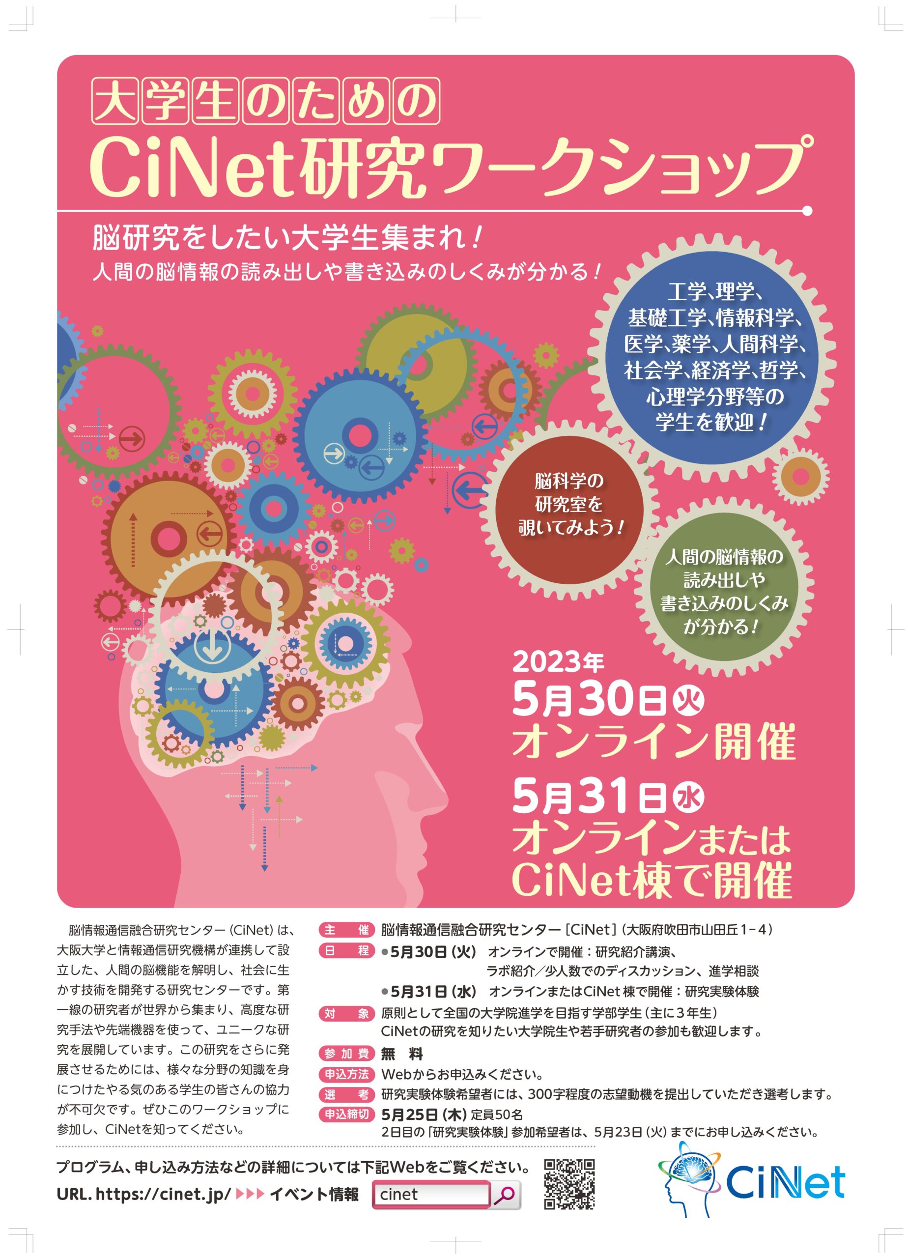 終了しました。大学生のためのCiNet研究ワークショップ （2023年5月30日・31日）